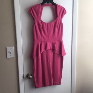 BeBe - pink peplum dress w/ pencil skirt.